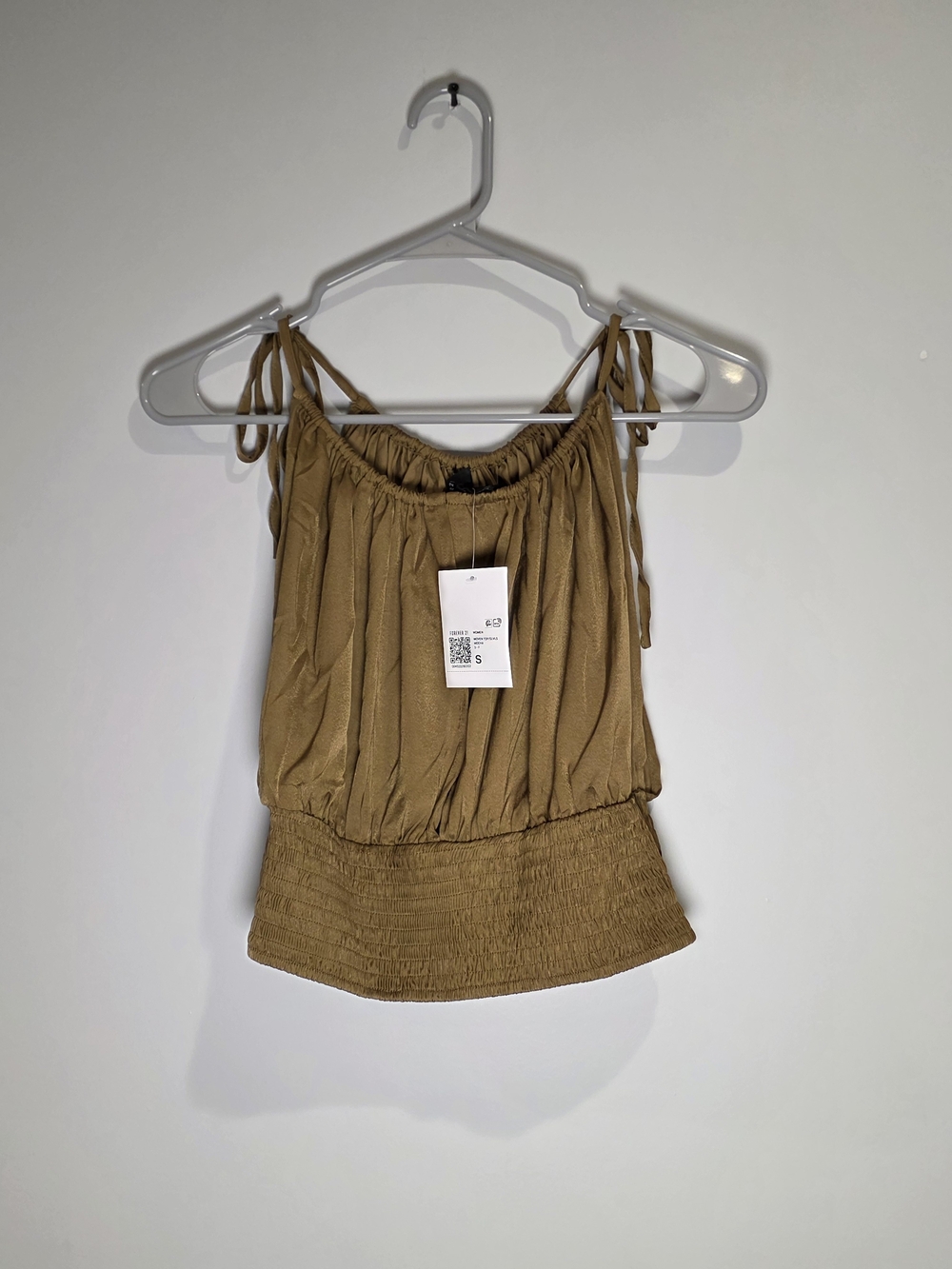 NWT Forever 21 Women’s Tie-Shoulder Smocked Waist Tank Top